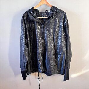 Zyia Active Womens Black Cheetah Print Long Sleeve Windbreaker Hooded Size XXL‎